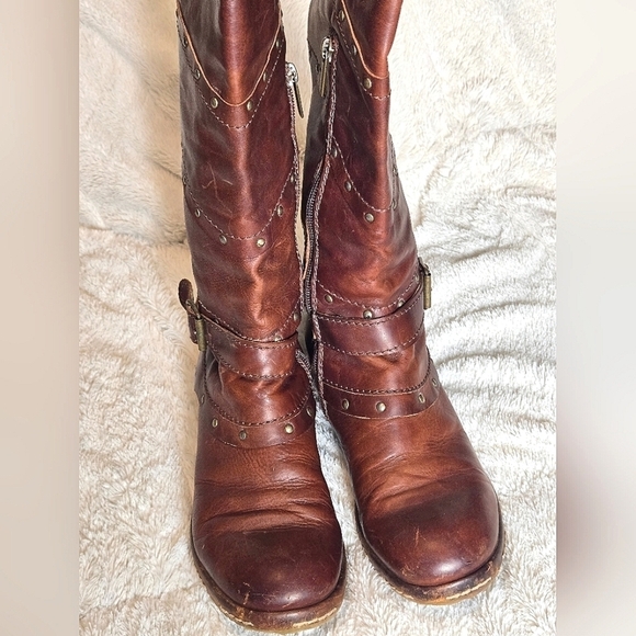 Women's Area Forte Brown Studded Knee High Moto Boots, Size 37/6.5 - Picture 3 of 7